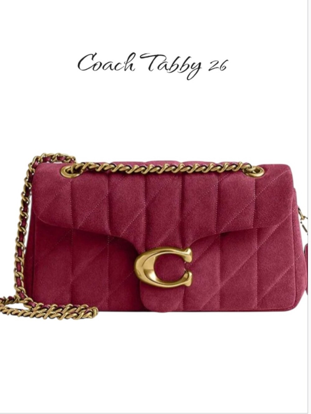 COACH Tabby 26 Quilted Suede Shoulder Bag Dark Fuchsia Red Gold Chain NWT
